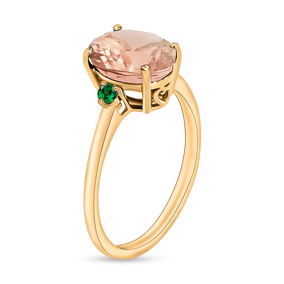 Luxoro 14K Yellow Gold Premium Pink Morganite and Boyaca Colombian Emerald Ring (Size 9.5) 4 Grams 2.50 ctw (Del. in 10-12 Days) image number 2