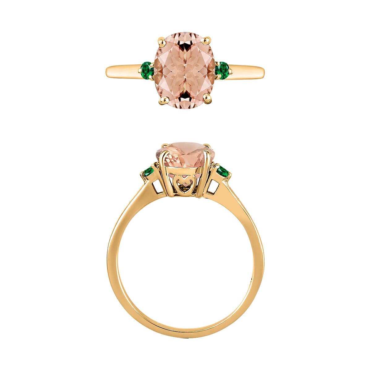 Luxoro 14K Yellow Gold Premium Pink Morganite and Boyaca Colombian Emerald Ring (Size 9.5) 4 Grams 2.50 ctw (Del. in 10-12 Days) image number 3