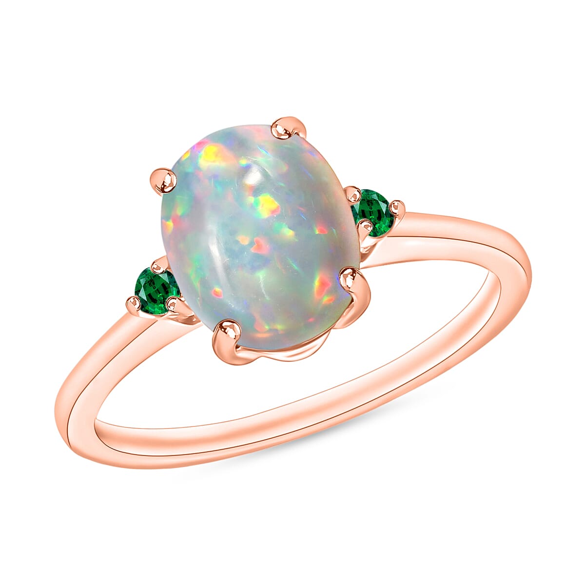Luxoro Premium Ethiopian Welo Opal and Boyaca Colombian Emerald 1.30 ctw Ring in 14K Rose Gold (Size 9.5) 4 Grams (Del. in 10-12 Days) image number 0
