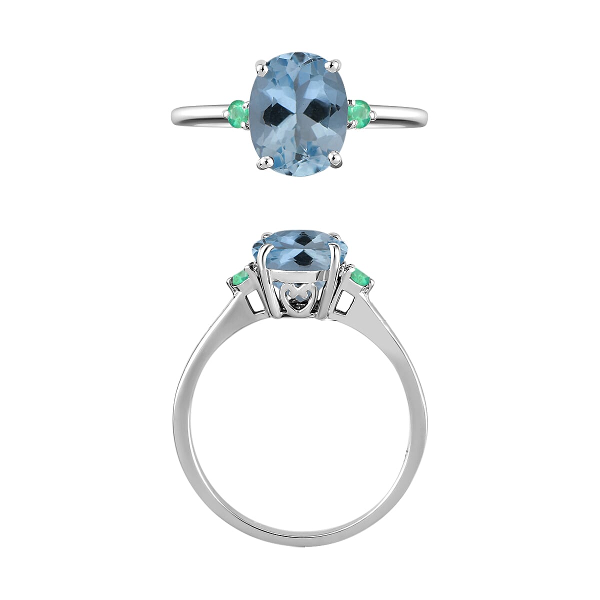 Luxoro 14K White Gold Premium Mangoro Aquamarine and Boyaca Colombian Emerald Ring (Size 4.0) 4 Grams 1.90 ctw image number 3