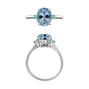 Luxoro 14K White Gold Premium Mangoro Aquamarine and Boyaca Colombian Emerald Ring (Size 4.5) 4 Grams 1.90 ctw (Del. in 10-12 Days)