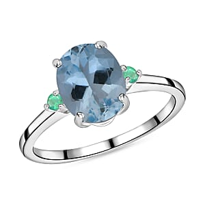 Luxoro 14K White Gold Premium Mangoro Aquamarine and Boyaca Colombian Emerald Ring (Size 8.0) 4 Grams 1.90 ctw