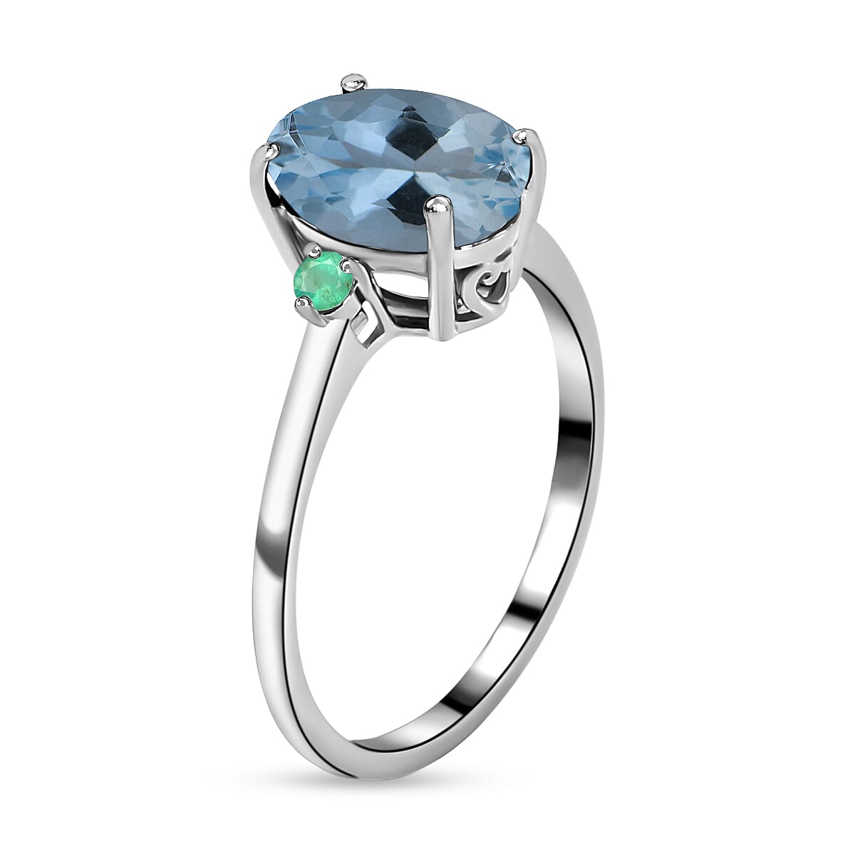 Luxoro 14K White Gold Premium Mangoro Aquamarine and Boyaca Colombian Emerald Ring (Size 12.0) 4 Grams 1.90 ctw image number 2