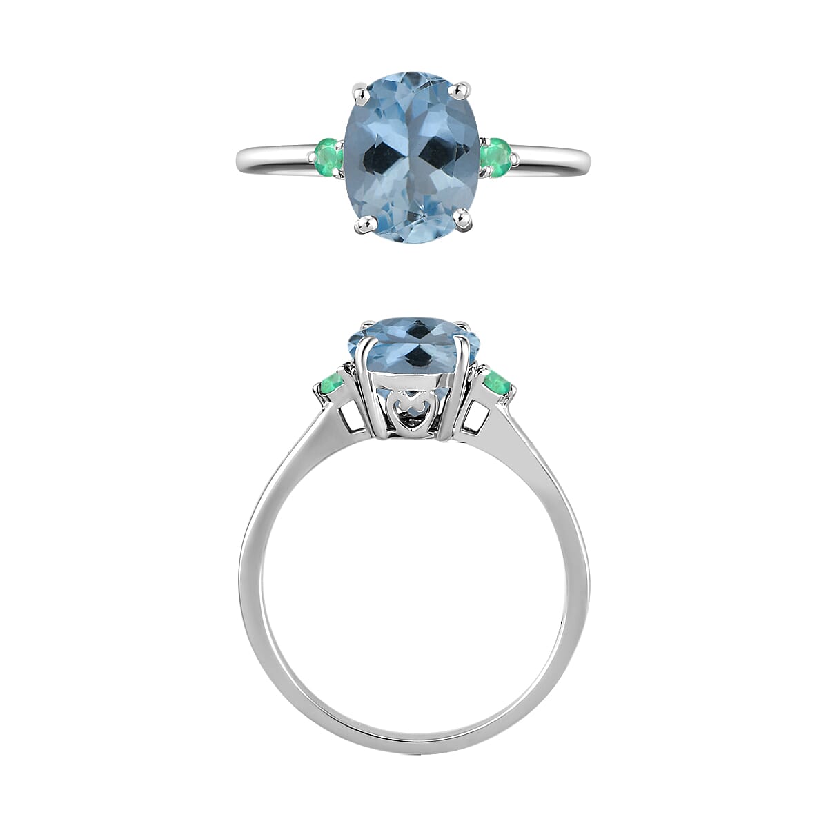 Luxoro 14K White Gold Premium Mangoro Aquamarine and Boyaca Colombian Emerald Ring (Size 12.0) 4 Grams 1.90 ctw image number 3