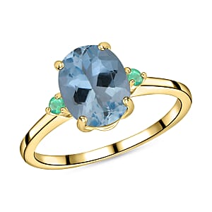 Luxoro 14K Yellow Gold Premium Mangoro Aquamarine and Boyaca Colombian Emerald Ring (Size 4.0) 4 Grams 1.90 ctw