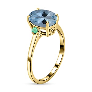 Luxoro 14K Yellow Gold Premium Mangoro Aquamarine and Boyaca Colombian Emerald Ring (Size 4.0) 4 Grams 1.90 ctw (Del. in 10-12 Days)