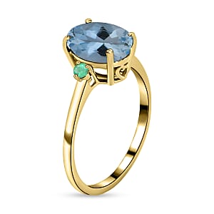 Luxoro 14K Yellow Gold Premium Mangoro Aquamarine and Boyaca Colombian Emerald Ring (Size 5.5) 4 Grams 1.90 ctw (Del. in 10-12 Days)