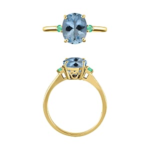 Luxoro 14K Yellow Gold Premium Mangoro Aquamarine and Boyaca Colombian Emerald Ring (Size 8.0) 4 Grams 1.90 ctw (Del. in 10-12 Days)