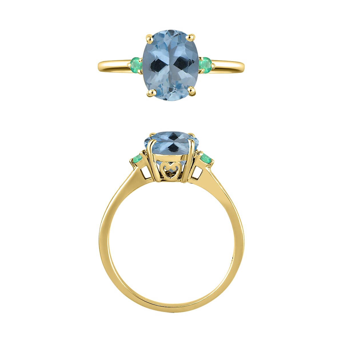 Luxoro 14K Yellow Gold Premium Mangoro Aquamarine and Boyaca Colombian Emerald Ring (Size 9.0) 4 Grams 1.90 ctw image number 3