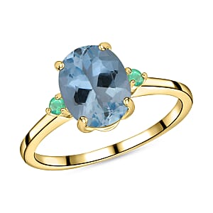 Luxoro 14K Yellow Gold Premium Mangoro Aquamarine and Boyaca Colombian Emerald Ring (Size 10.0) 4 Grams 1.90 ctw