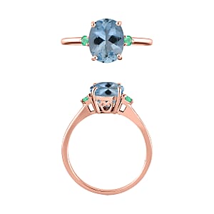 Luxoro 14K Rose Gold Premium Mangoro Aquamarine and Boyaca Colombian Emerald Ring (Size 4.0) 4 Grams 1.90 ctw (Del. in 10-12 Days)