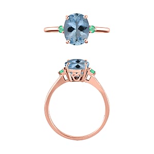Luxoro 14K Rose Gold Premium Mangoro Aquamarine and Boyaca Colombian Emerald Ring (Size 5.0) 4 Grams 1.90 ctw (Del. in 10-12 Days)