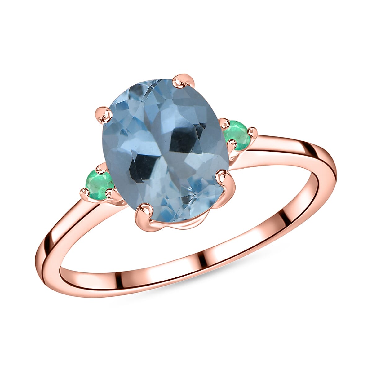 Luxoro 14K Rose Gold Premium Mangoro Aquamarine and Boyaca Colombian Emerald Ring (Size 6.5) 4 Grams 1.90 ctw (Del. in 10-12 Days) image number 0