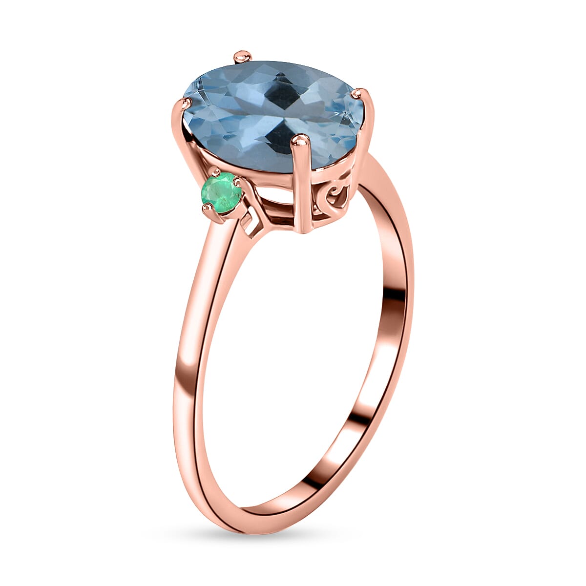 Luxoro 14K Rose Gold Premium Mangoro Aquamarine and Boyaca Colombian Emerald Ring (Size 11.0) 4 Grams 1.90 ctw image number 2