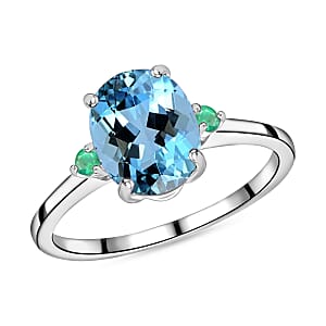 Rhapsody 950 Platinum AAAA Santa Maria Aquamarine and Boyaca Colombian Emerald Ring (Size 4.0) 5.50 Grams 1.90 ctw