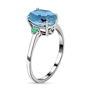 Rhapsody 950 Platinum AAAA Santa Maria Aquamarine and Boyaca Colombian Emerald Ring (Size 4.0) 5.50 Grams 1.90 ctw (Del. in 10-12 Days)