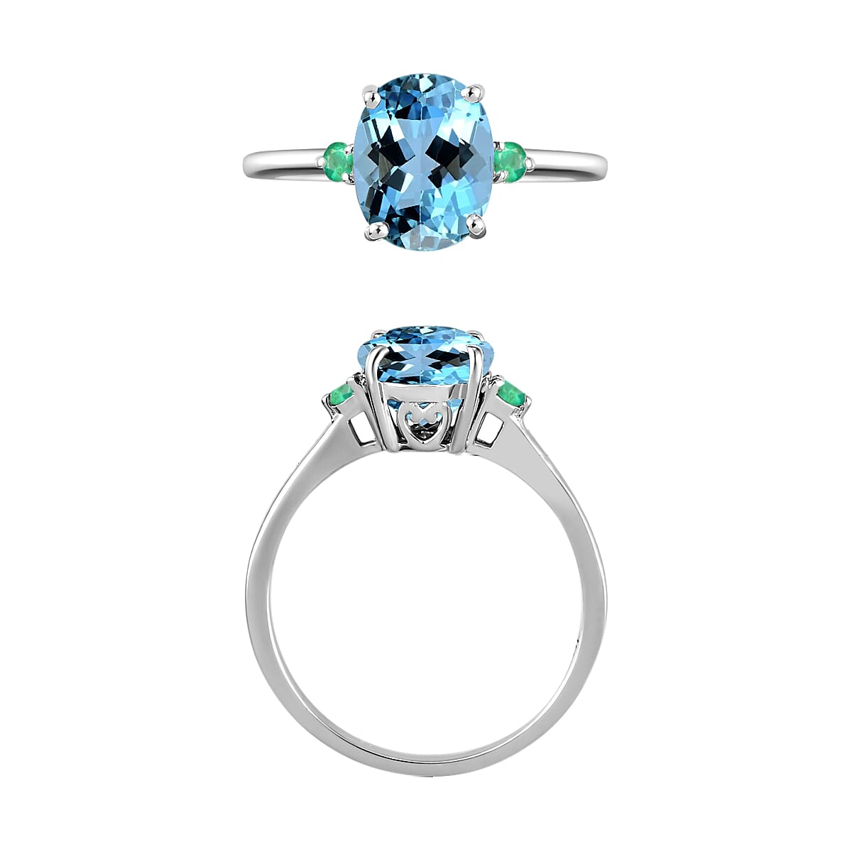 Luxoro 14K White Gold Premium Mangoro Aquamarine and Boyaca Colombian Emerald Ring (Size 4.0) 4 Grams 1.90 ctw image number 3
