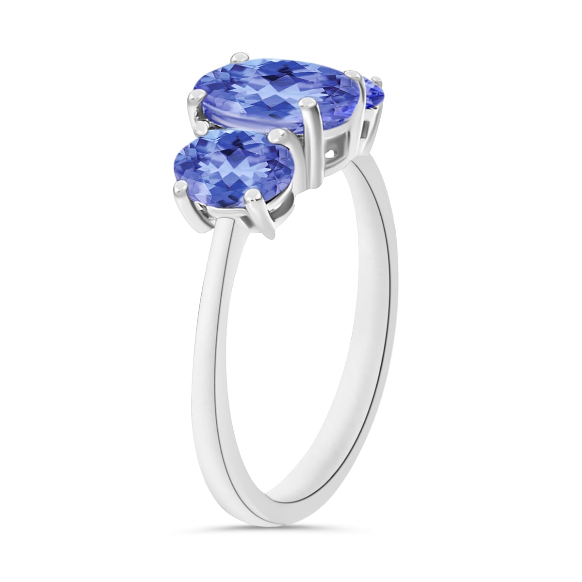 Tanzanite 3 Stone Ring in Platinum Over Sterling Silver (Size 4.0) 2.30 ctw image number 1