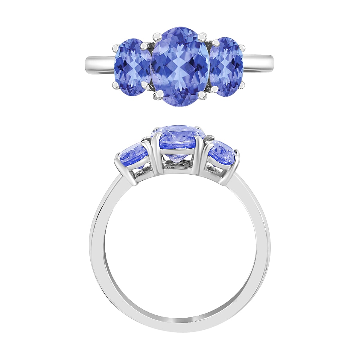 Tanzanite 3 Stone Ring in Platinum Over Sterling Silver (Size 4.0) 2.30 ctw (Del. in 10-12 Days) image number 3