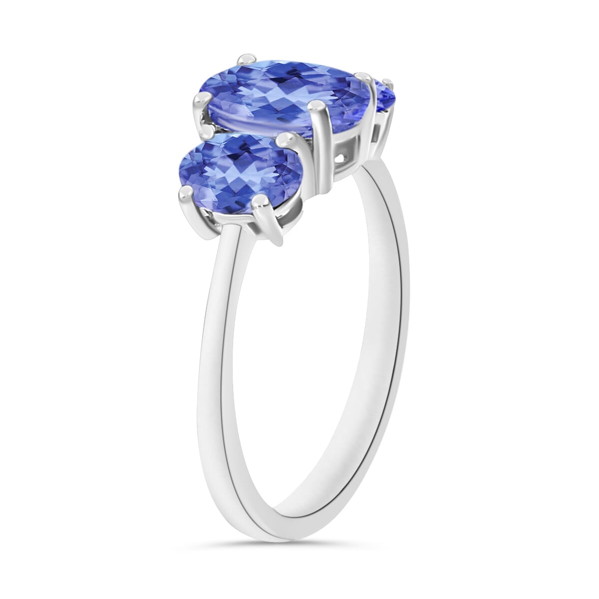 Tanzanite 3 Stone Ring in Platinum Over Sterling Silver (Size 7.5) 2.30 ctw image number 2