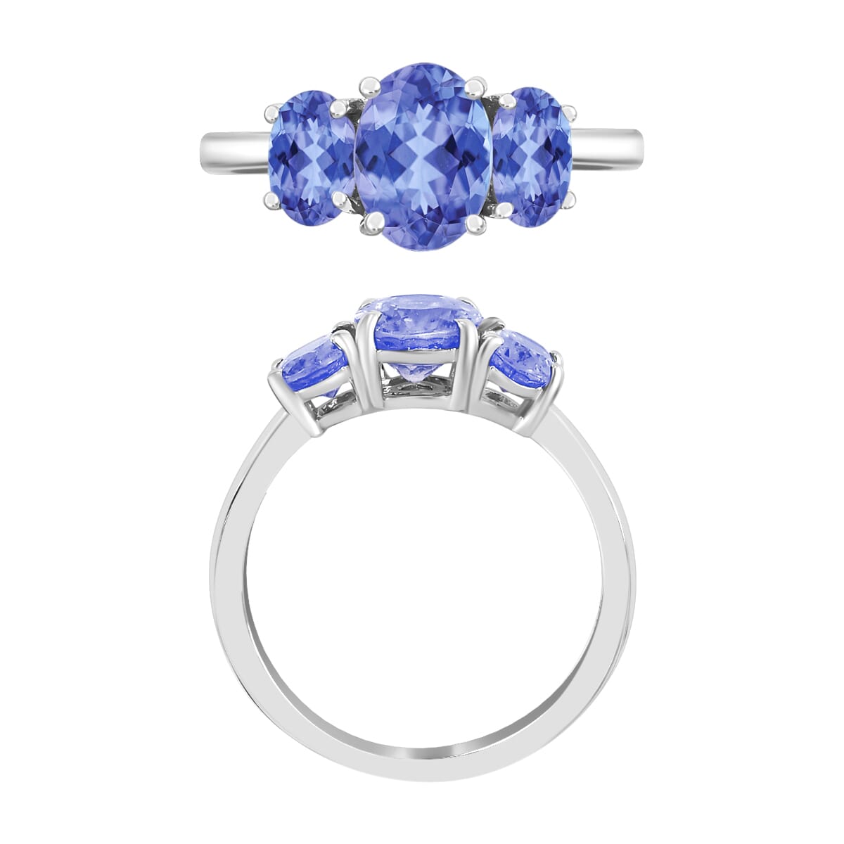 Tanzanite 3 Stone Ring in Platinum Over Sterling Silver (Size 11.0) 2.30 ctw image number 3