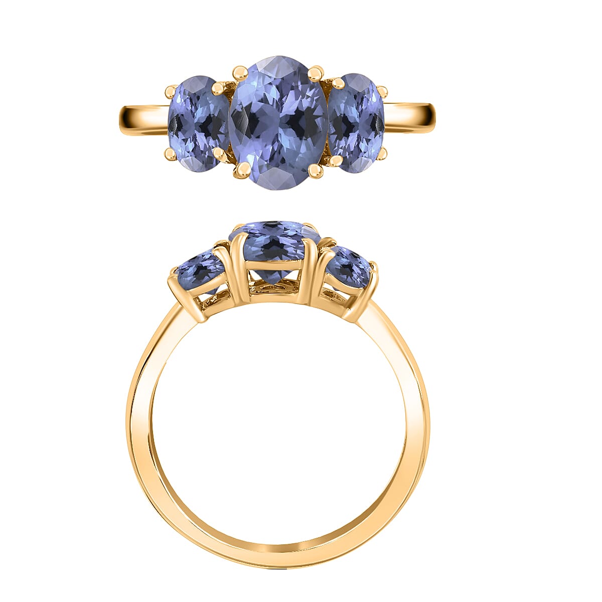 Tanzanite 3 Stone Ring in Vermeil Yellow Gold Over Sterling Silver (Size 4.0) 2.30 ctw image number 5