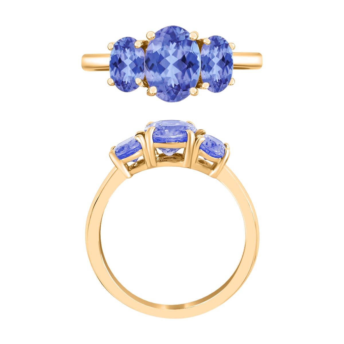 Tanzanite 3 Stone Ring in Vermeil Yellow Gold Over Sterling Silver (Size 5.0) 2.30 ctw image number 3