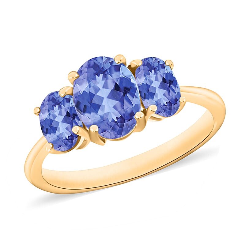 Tanzanite 3 Stone Ring in Vermeil Yellow Gold Over Sterling Silver 2.30 ctw (Size 10.0)