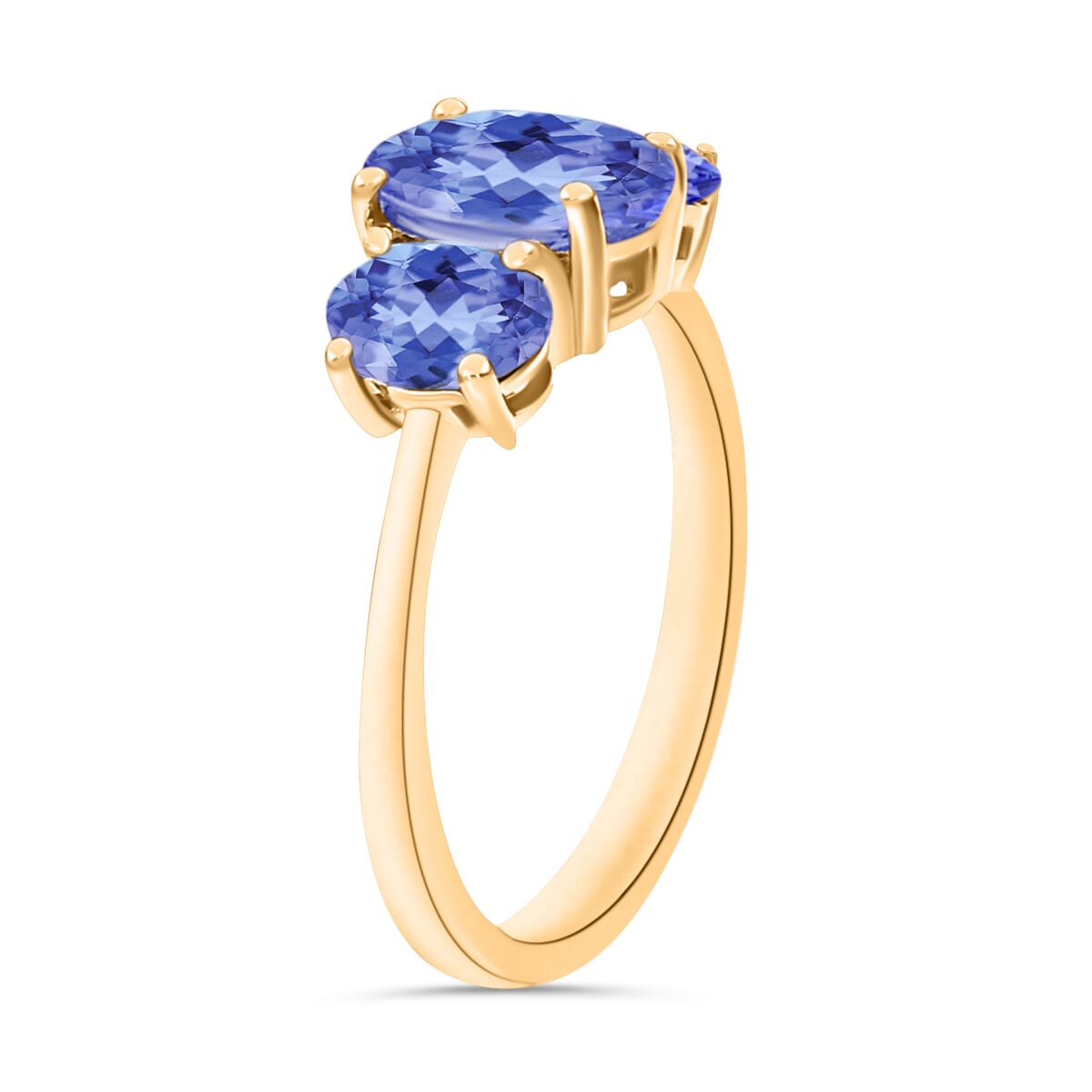 Tanzanite 3 Stone Ring in Vermeil Yellow Gold Over Sterling Silver (Size 10.0) 2.30 ctw image number 2