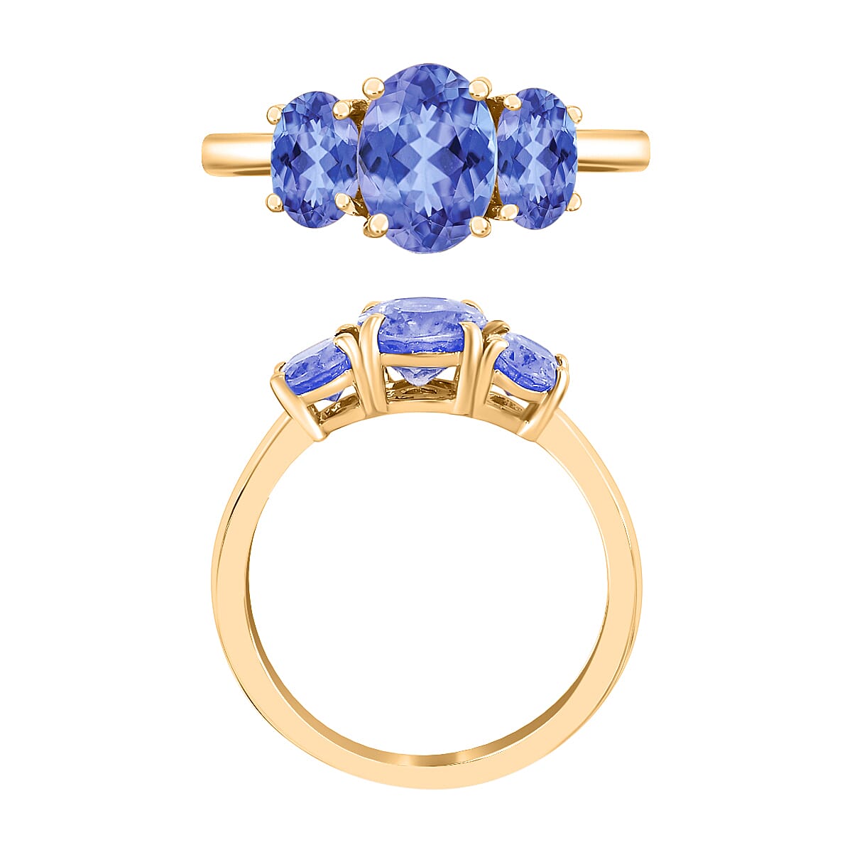 Tanzanite 3 Stone Ring in Vermeil Yellow Gold Over Sterling Silver 2.30 ctw (Size 10.0)