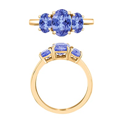 Tanzanite 3 Stone Ring in Vermeil Yellow Gold Over Sterling Silver 2.30 ctw (Size 10.0)