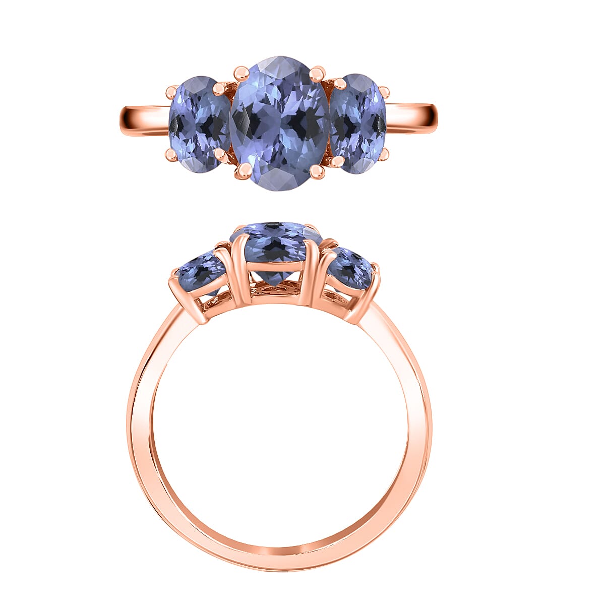 Tanzanite 3 Stone Ring in Vermeil Rose Gold Over Sterling Silver (Size 4.0) 2.30 ctw (Del. in 10-12 Days) image number 5