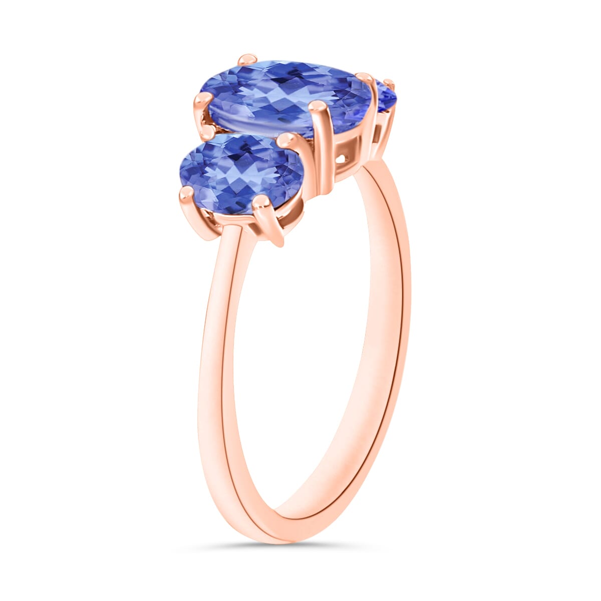 Tanzanite 3 Stone Ring in Vermeil Rose Gold Over Sterling Silver (Size 7.5) 2.30 ctw image number 2
