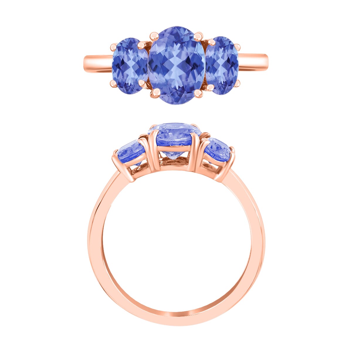 Tanzanite 3 Stone Ring in Vermeil Rose Gold Over Sterling Silver (Size 10.5) 2.30 ctw image number 2