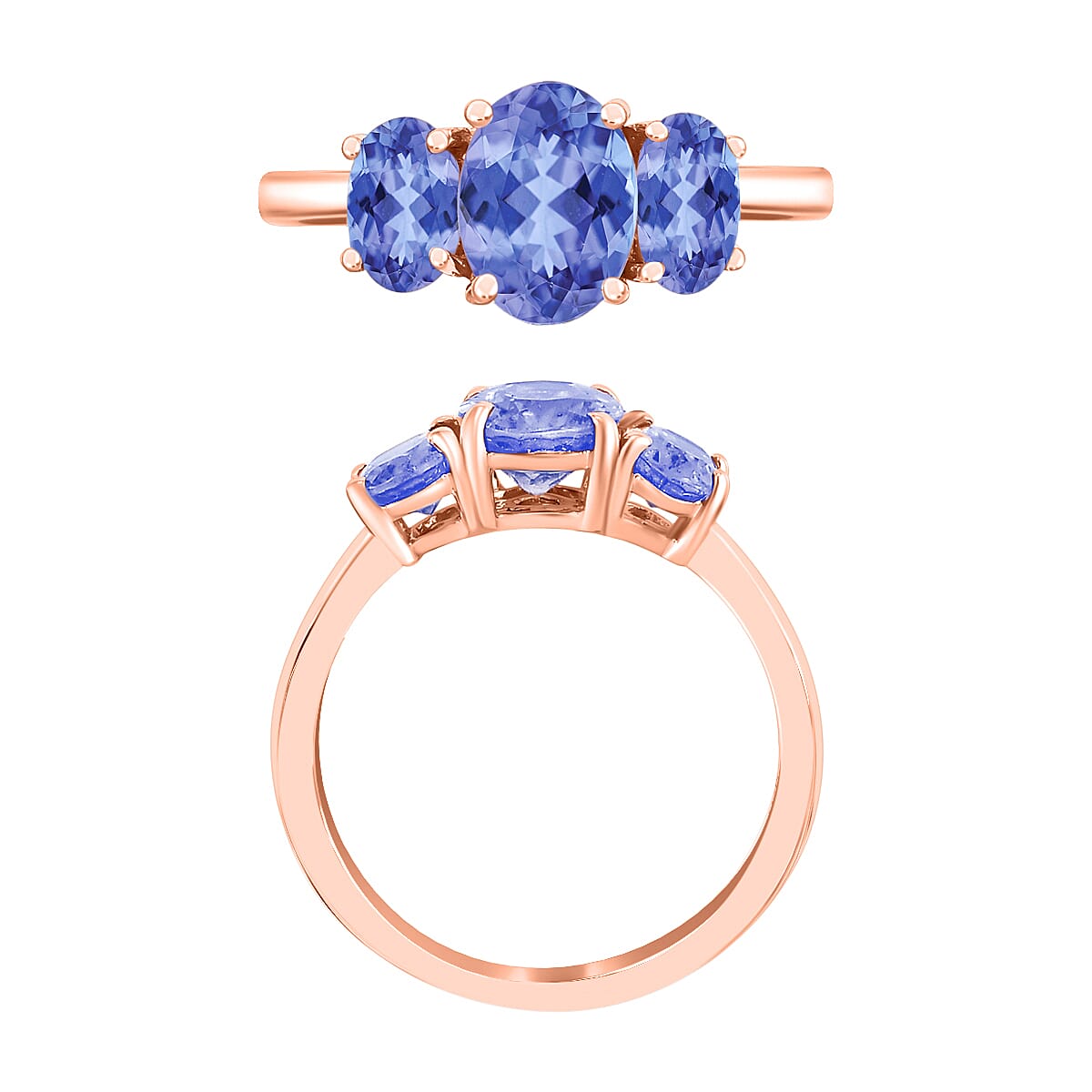 Tanzanite 3 Stone Ring in Vermeil Rose Gold Over Sterling Silver (Size 11.5) 2.30 ctw (Del. in 10-12 Days) image number 3