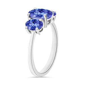 Luxoro 14K White Gold Premium Tanzanite 3 Stone Ring (Size 4.0) 4 Grams 2.30 ctw (Del. in 10-12 Days)