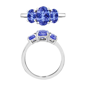 Luxoro 14K White Gold Premium Tanzanite 3 Stone Ring (Size 4.0) 4 Grams 2.30 ctw (Del. in 10-12 Days)