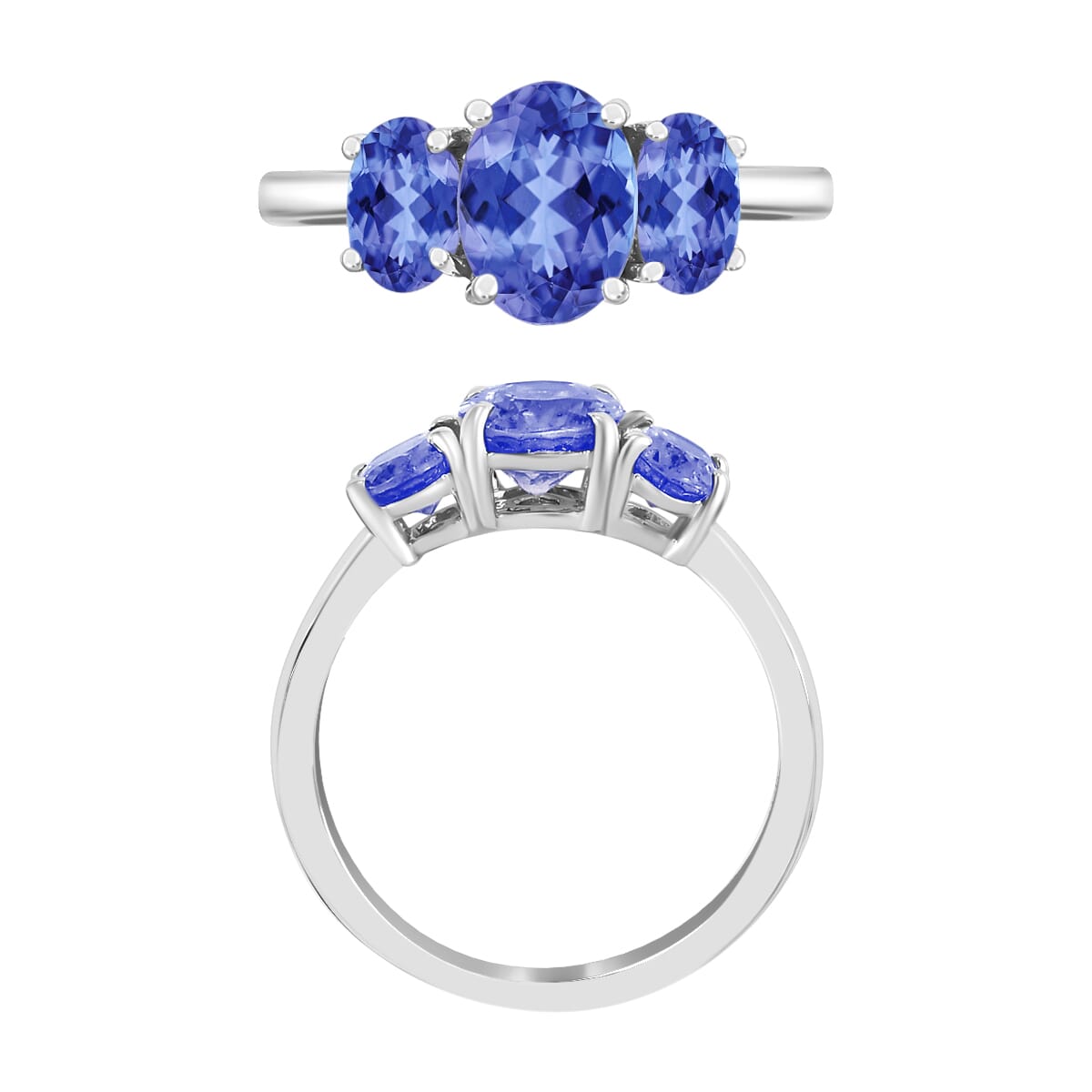 Luxoro 14K White Gold Premium Tanzanite 3 Stone Ring (Size 9.0) 4 Grams 2.30 ctw image number 3