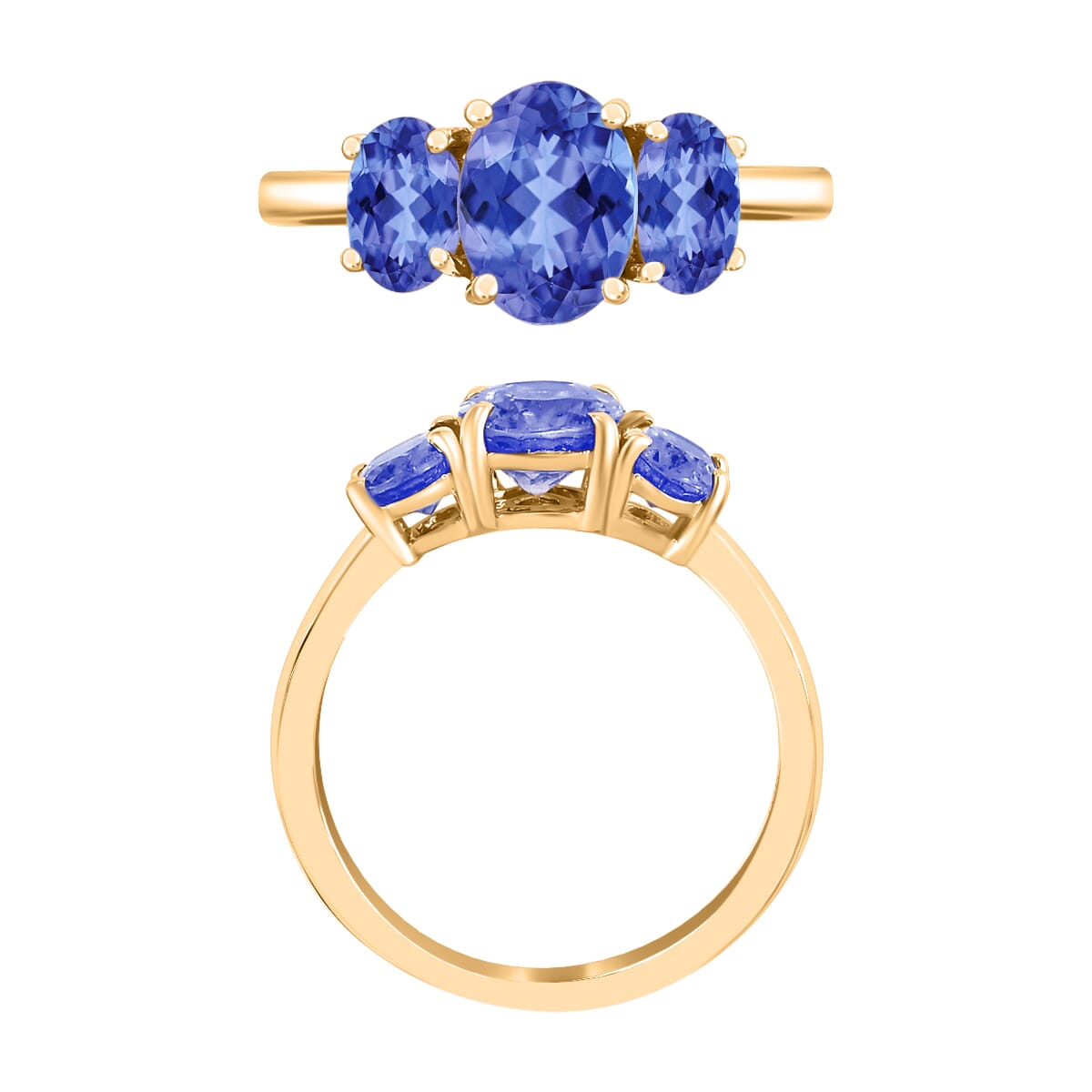 Luxoro 14K Yellow Gold Premium Tanzanite 3 Stone Ring (Size 4.0) 4 Grams 2.30 ctw image number 3