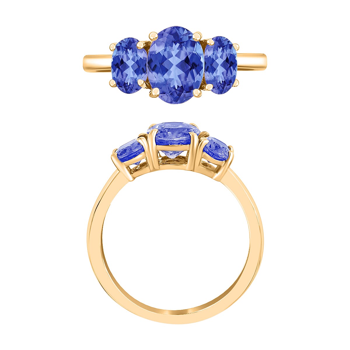 Luxoro 14K Yellow Gold Premium Tanzanite 3 Stone Ring (Size 9.5) 4 Grams 2.30 ctw (Del. in 10-12 Days) image number 3
