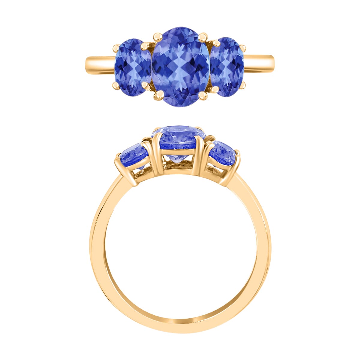 Luxoro 14K Yellow Gold Premium Tanzanite 3 Stone Ring (Size 10.5) 4 Grams 2.30 ctw image number 3