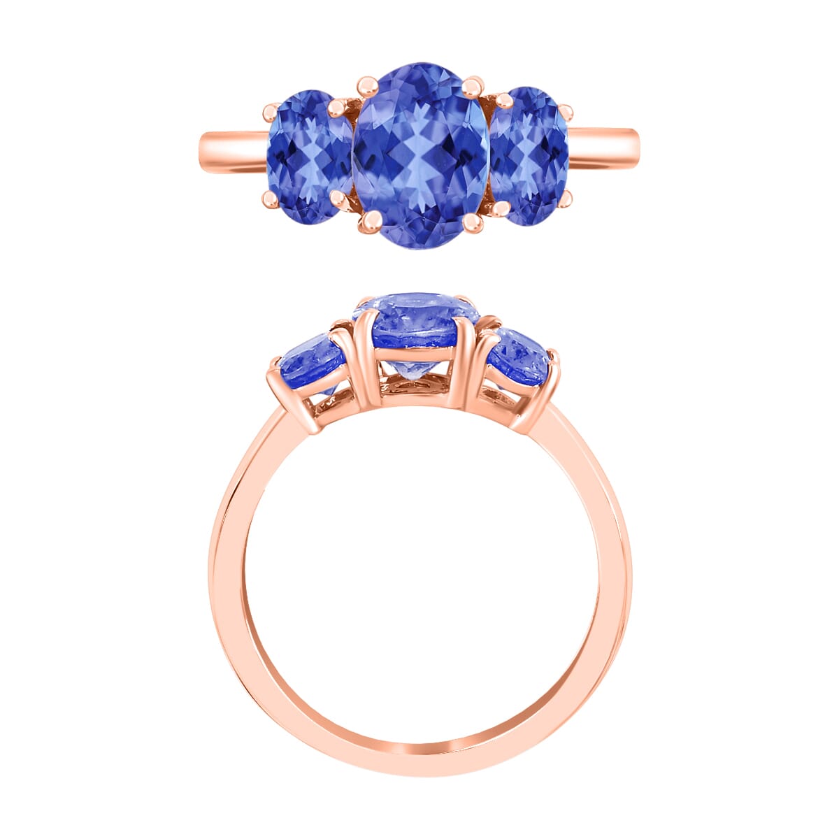 Luxoro 14K Rose Gold Premium Tanzanite 3 Stone Ring (Size 6.5) 4 Grams 2.30 ctw image number 3