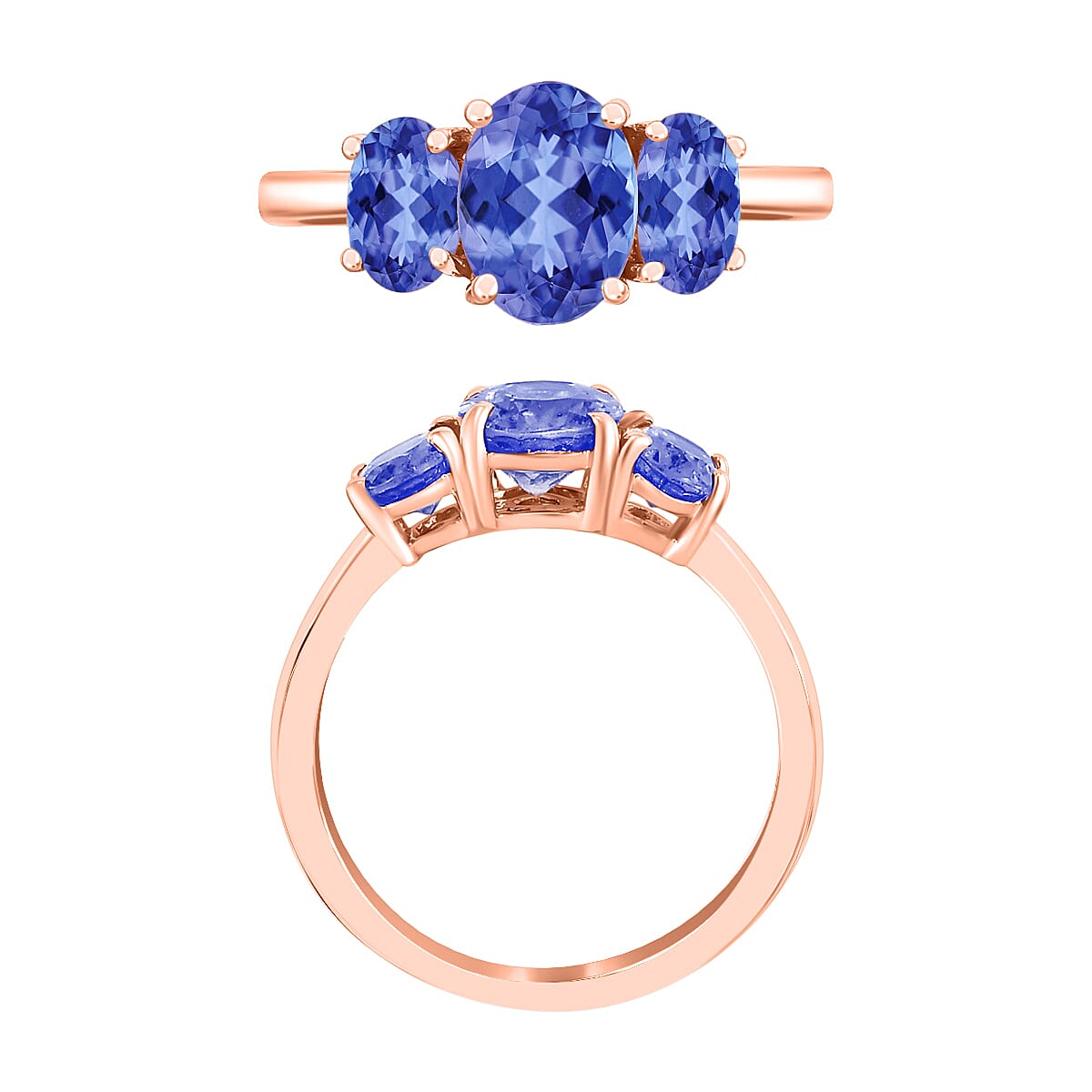 Luxoro 14K Rose Gold Premium Tanzanite 3 Stone Ring (Size 11.0) 4 Grams 2.30 ctw (Del. in 10-12 Days) image number 3