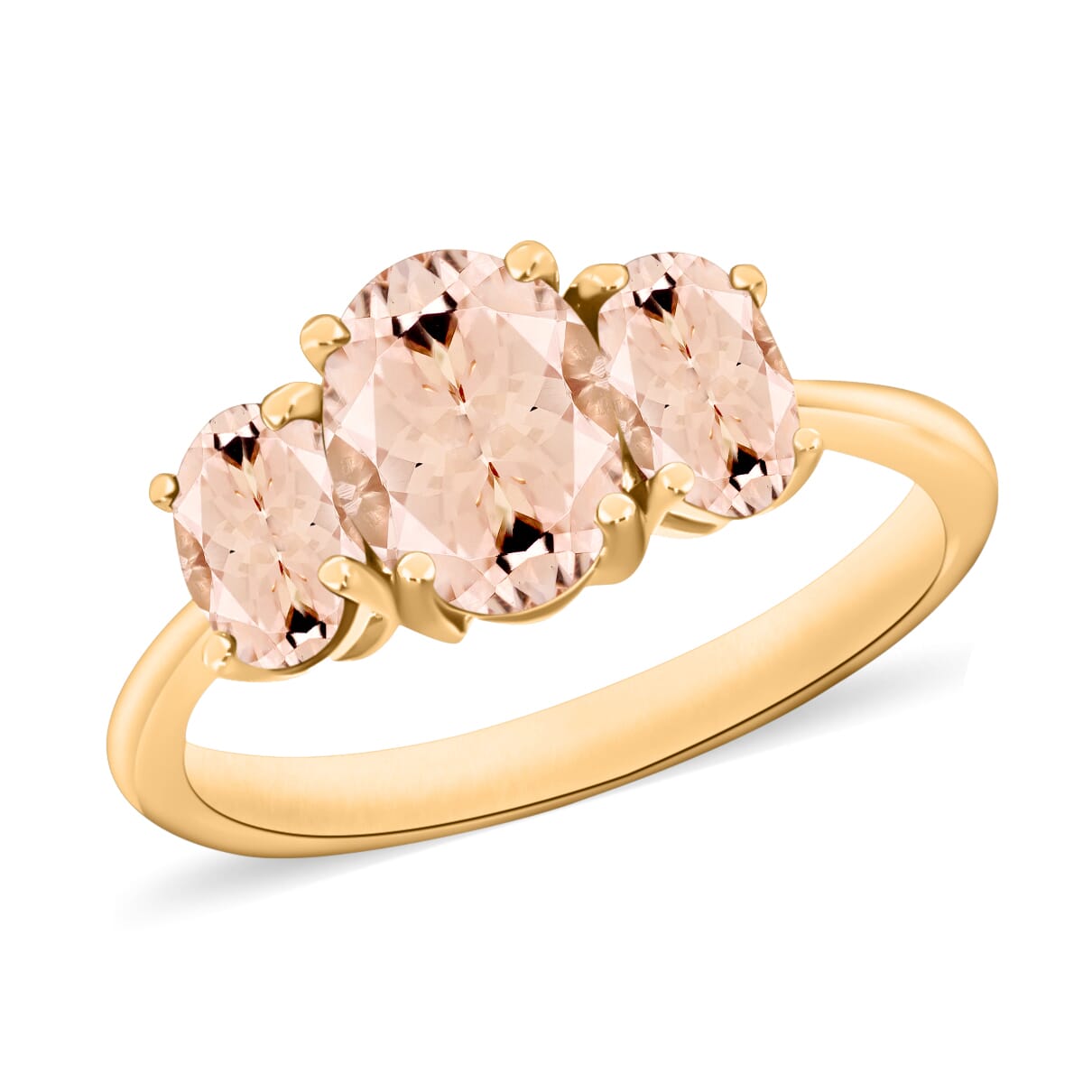 Marropino Morganite 3 Stone Ring in Vermeil Yellow Gold Over Sterling Silver (Size 6.0) 2.20 ctw image number 0