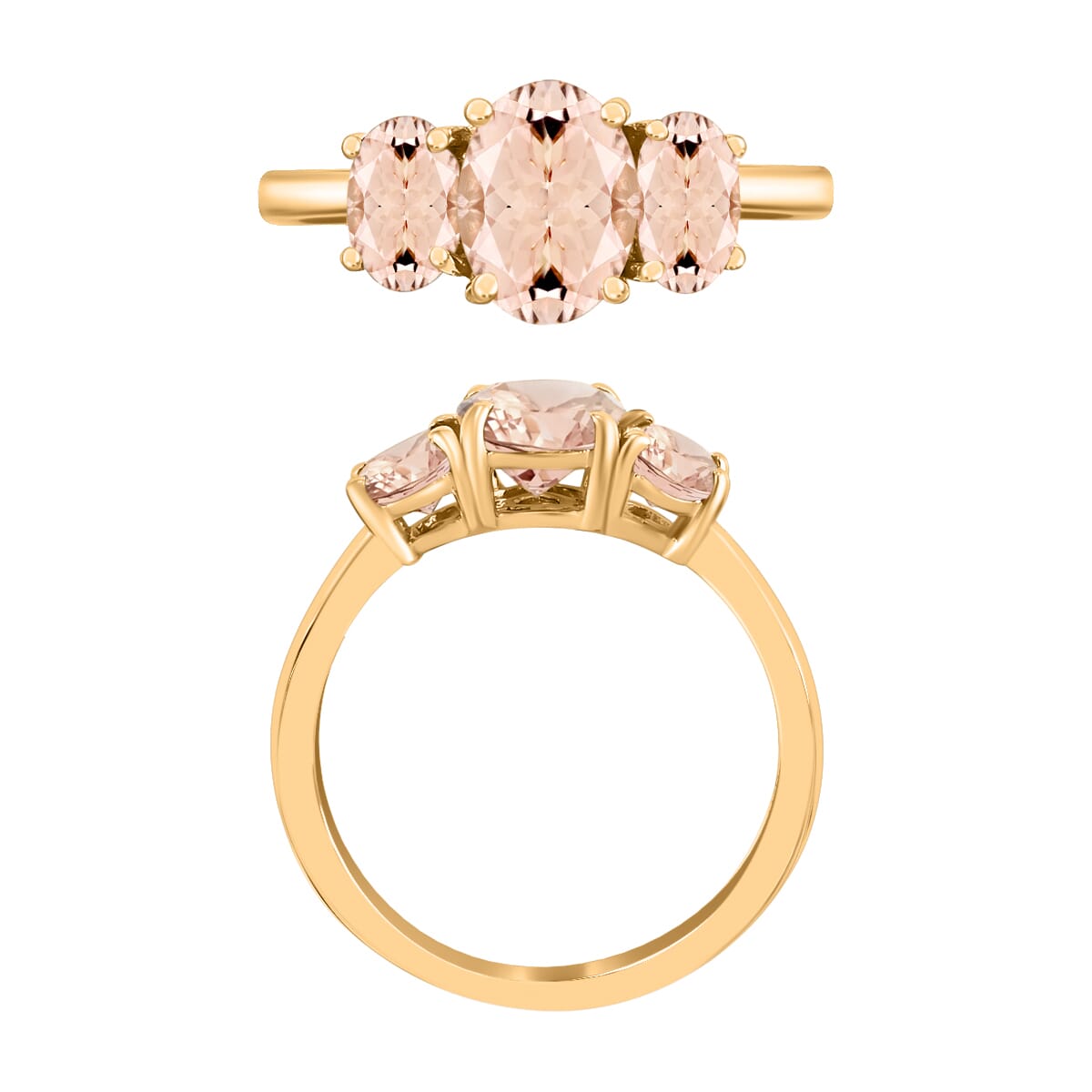 Marropino Morganite 3 Stone Ring in Vermeil Yellow Gold Over Sterling Silver (Size 6.0) 2.20 ctw image number 2