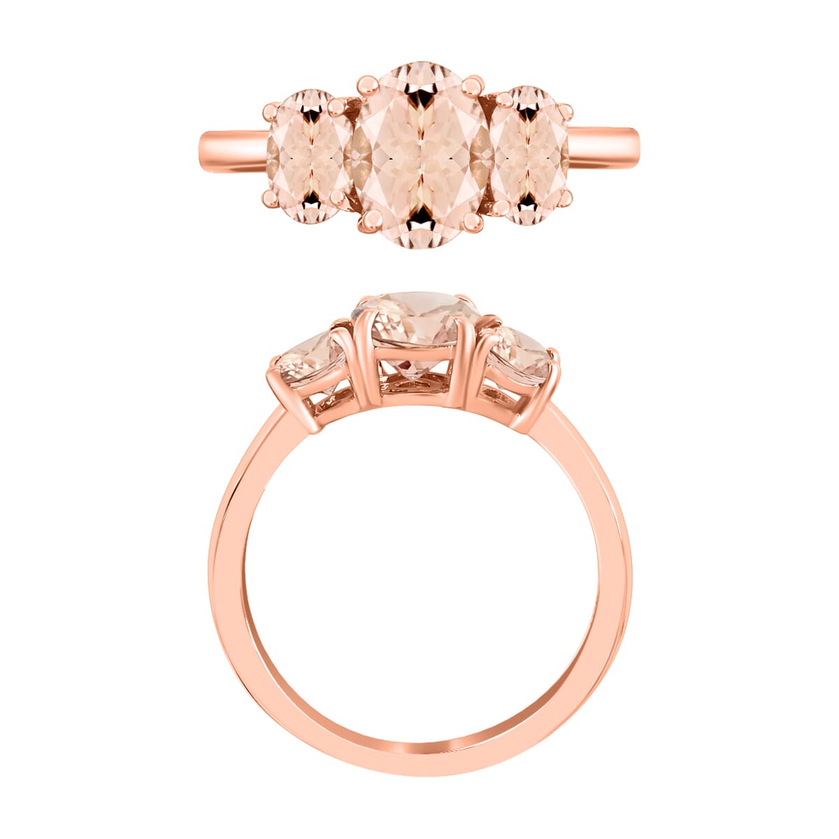 Marropino Morganite 3 Stone Ring in Vermeil Rose Gold Over Sterling Silver (Size 9.5) 2.20 ctw image number 3
