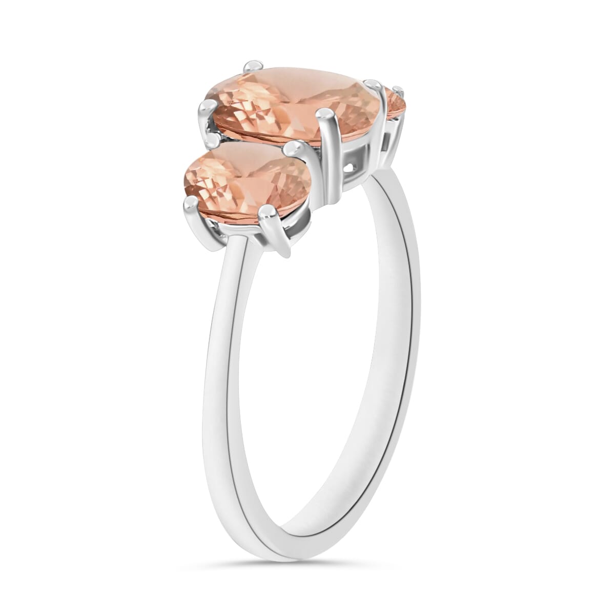 Luxoro 14K White Gold Premium Marropino Morganite 3 Stone Ring (Size 5.5) 4 Grams 2.20 ctw image number 1