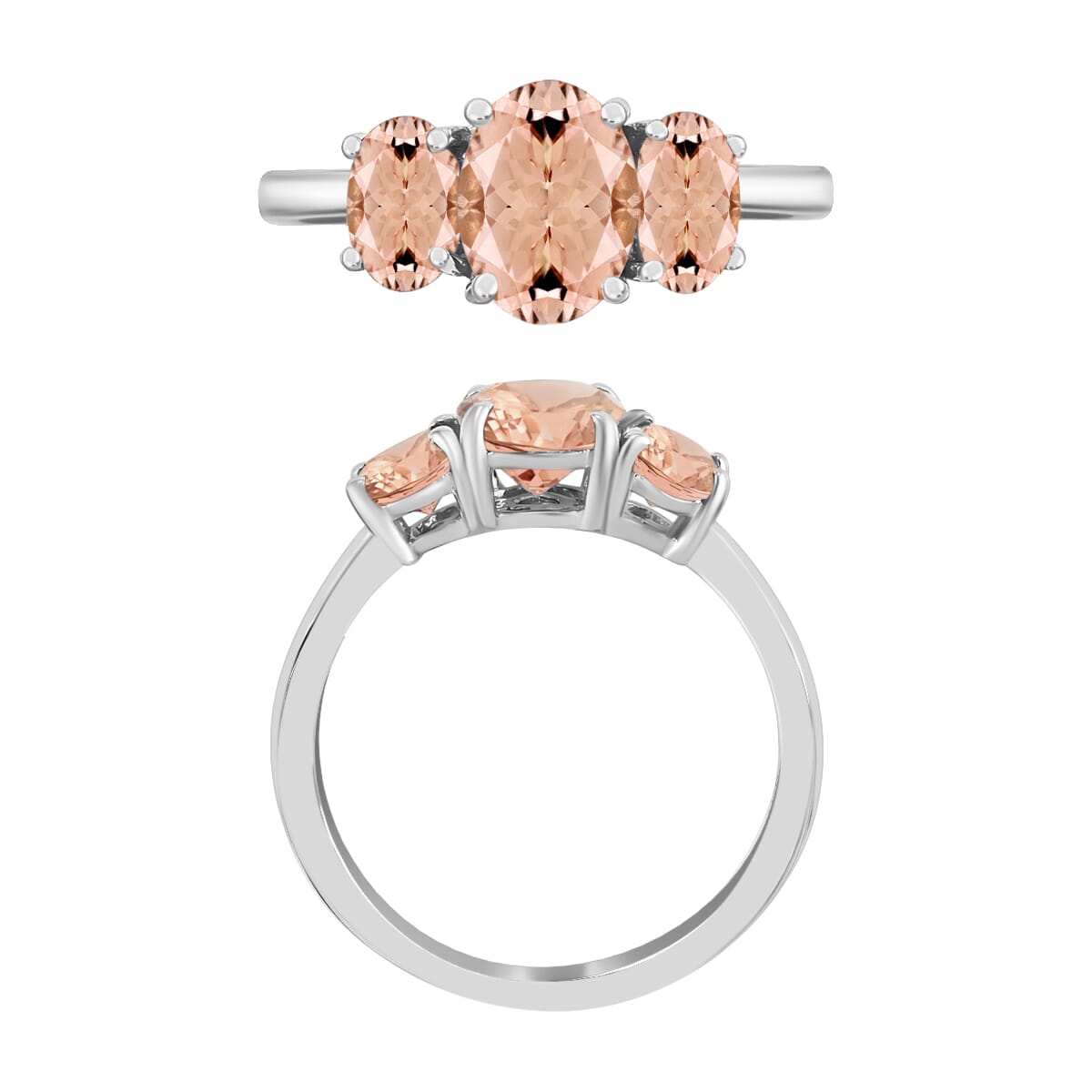 Luxoro 14K White Gold Premium Marropino Morganite 3 Stone Ring (Size 11.0) 4 Grams 2.20 ctw image number 3
