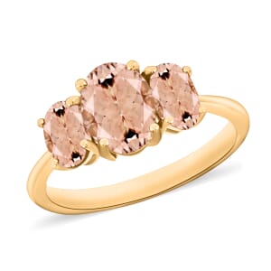 Luxoro 14K Yelllow Gold Premium Marropino Morganite 3 Stone Ring (Size 5.5) 4 Grams 2.20 ctw