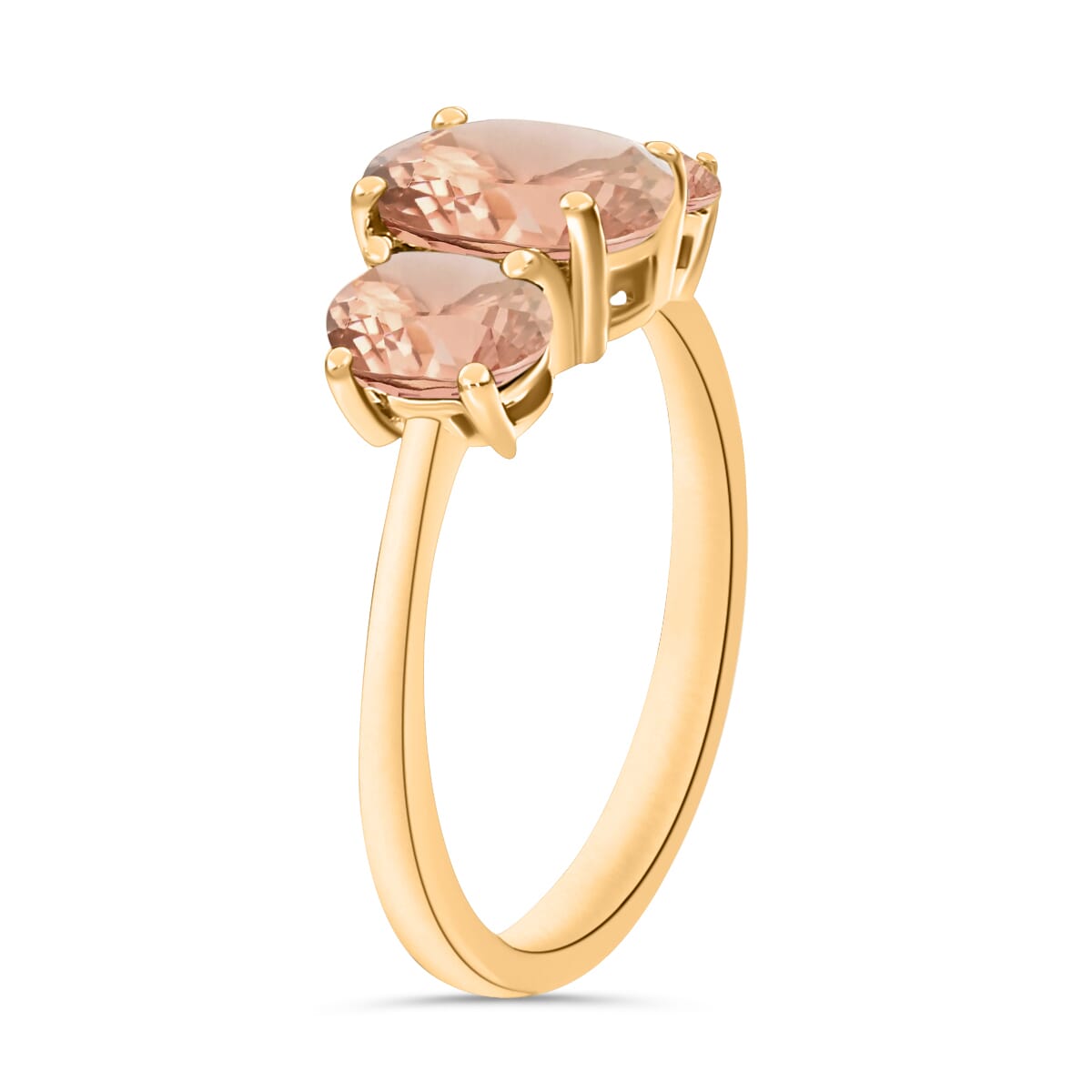Luxoro 14K Yelllow Gold Premium Marropino Morganite 3 Stone Ring (Size 5.5) 4 Grams 2.20 ctw image number 2